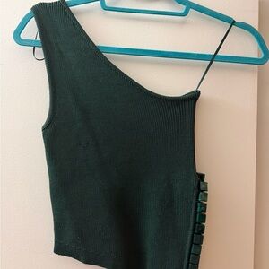 Zara Dark Green One-Shoulder Crop Top